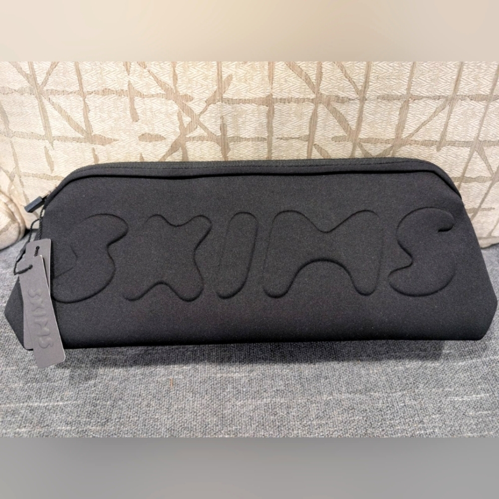 SKIMS Black Toiletry Bag with Soft Material and Embossed Design, NWT, retail $68